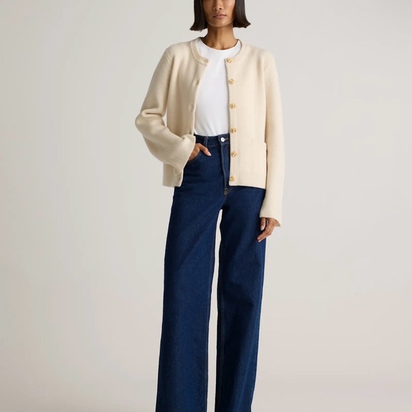 Quince Cashmere Structured Cardigan  Sweater in Ivory Size Large 014 - Picture 8 of 9